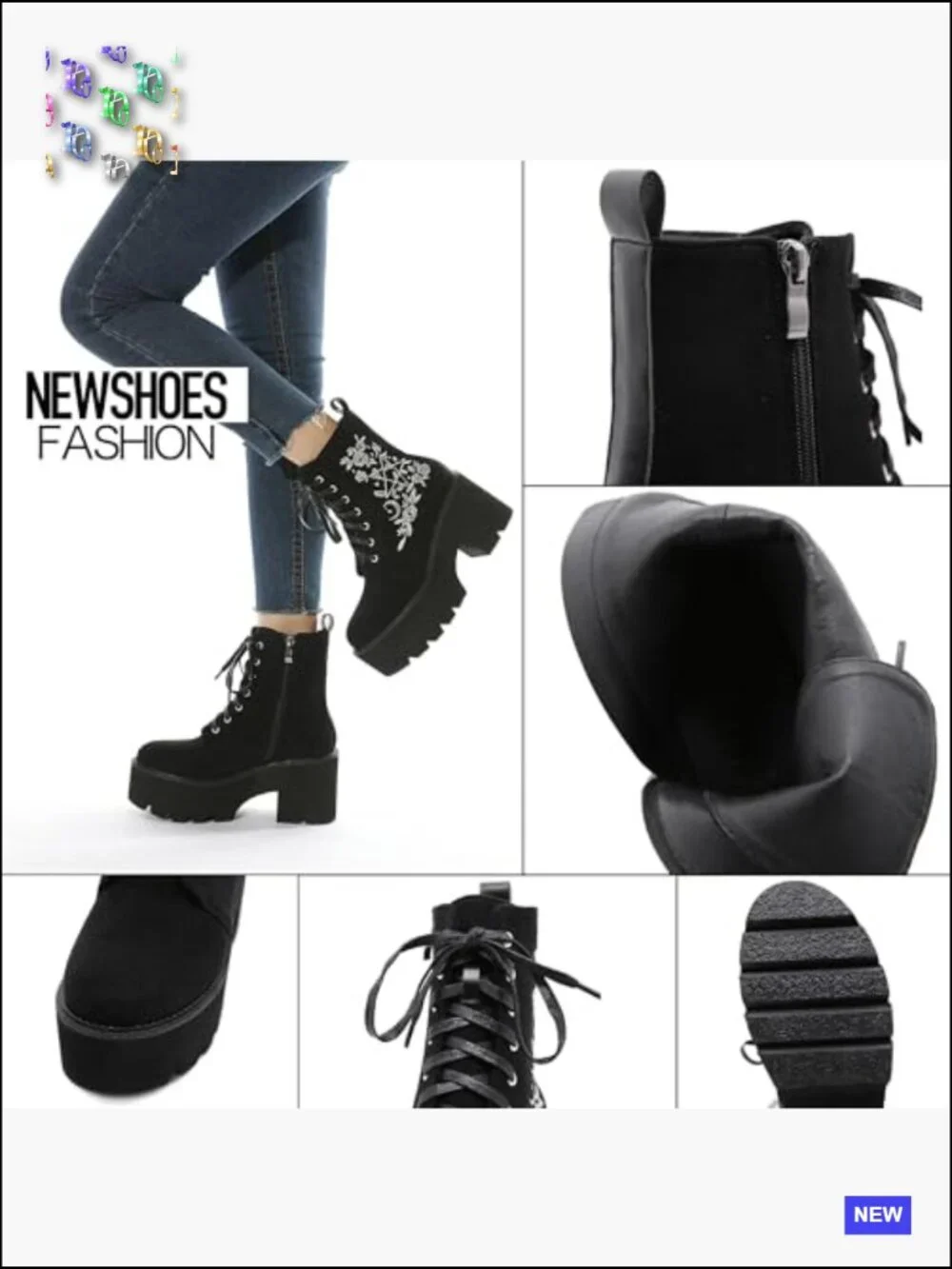 Chunky Platform Ankle Boots Lace Up Side Zipper Combat Punk Boots